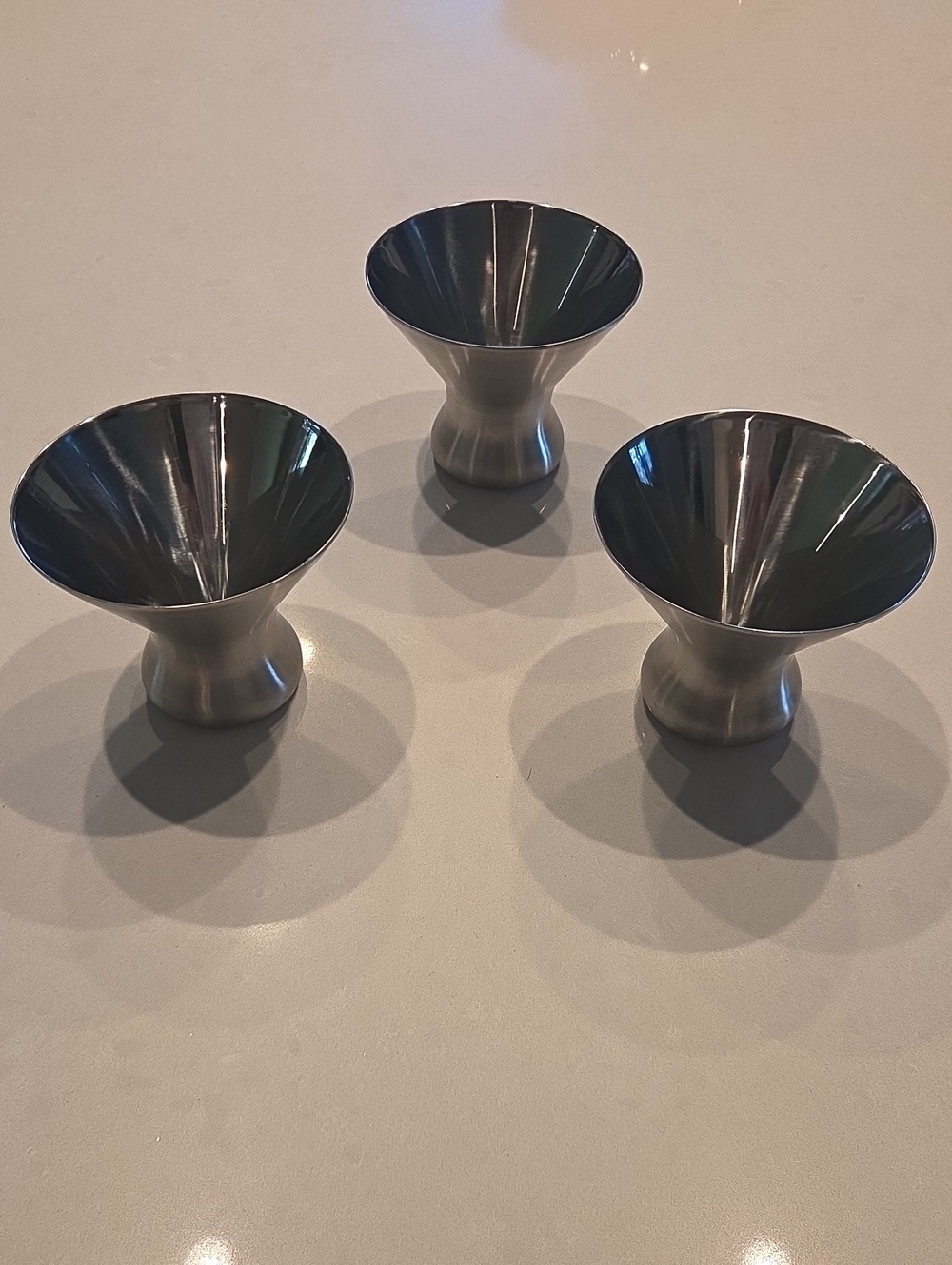 Set of 3 Stainless Steel Pedestal Msrtini Glasses - Sleek Silver Table Accents
